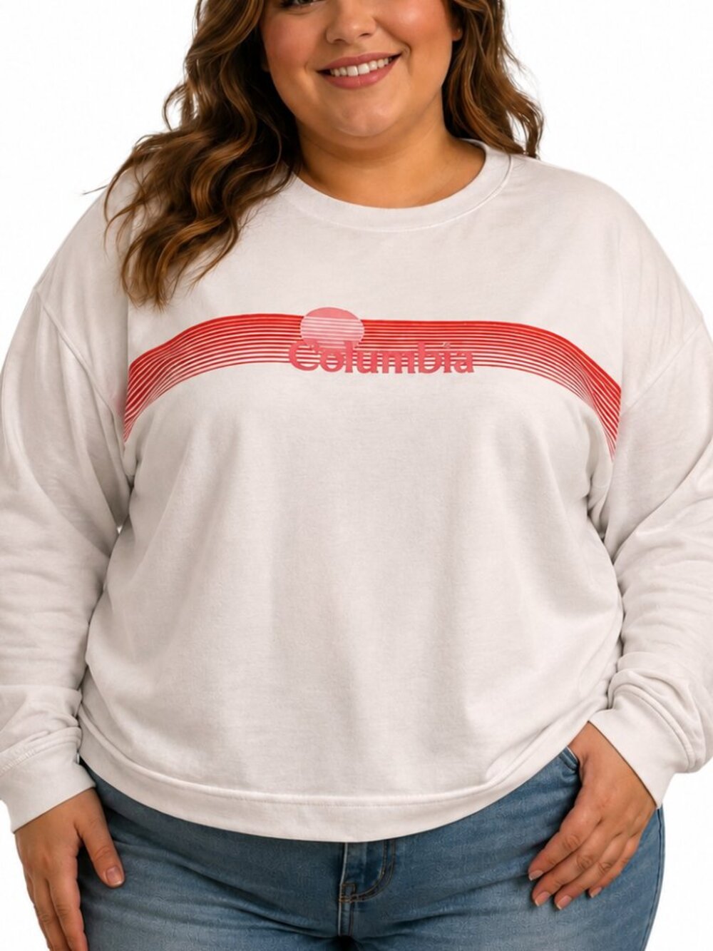 Columbia Sweatshirt 3X White Orange Pink Logo Boyfriend Oversized Plus Size Top